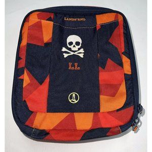 Lands End Boys Pirate Skull Lunchbox Red Orange Black Geometric Monogrammed LL